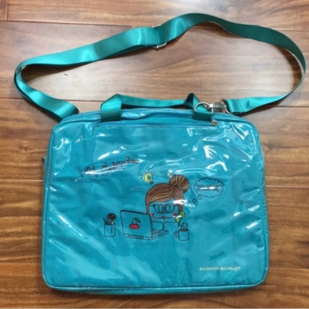 Salvador Bachiller Spain Turquoise Embroidered Laptop Bag Adjustable Strap Girly